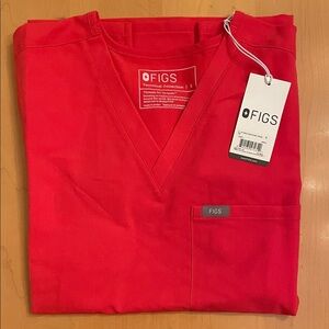 Figs Vivid Red Scrub Top